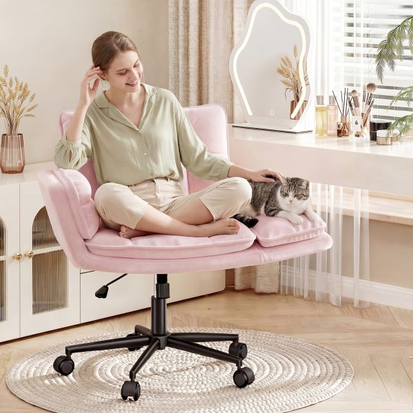 product-fancy-1ac3b68f-abc7-4342-943f-fe1ea87ce5bb Modern Office Crossover Wheelchair, Luxurious Plush Vanity Chair with Wheels, Adjustable Armrests, Ergonomic Office Chair Suitable for Bedrooms, Computer Makeup Rooms, And Offices, Available in White, Black, Pink, And Gray, Stable And Durable