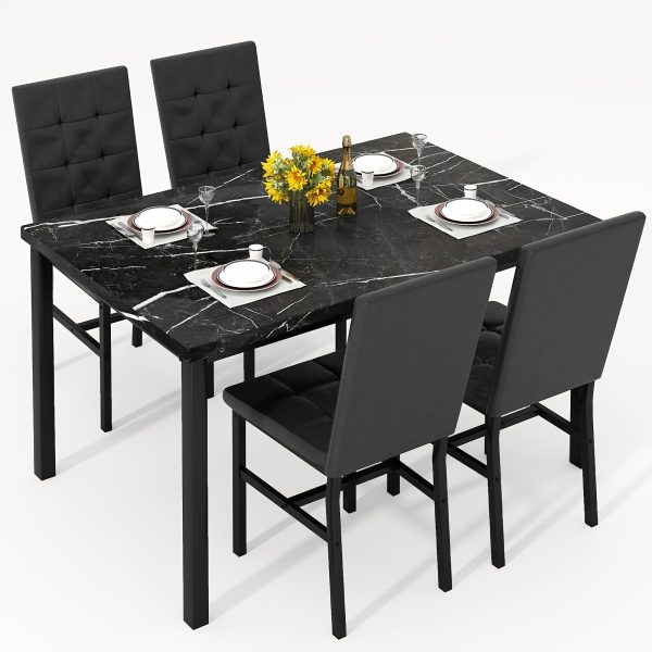 product-fancy-1ac6d30c-a114-43ed-a930-1d9e58723a7c LAMERGE 5pcs Of Dining Table Set, Dining Room Table Set Can Be Used By 4 People, Kitchen Table Set, 1 Artificial Anti-marble Pattern Table And 4 Metal Legs Chairs, Suitable for Living Room, Dining Room, Kitchen Furniture
