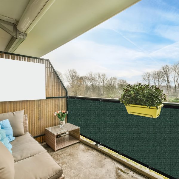 product-fancy-1ad6d69f-9201-461a-b0a9-a3b8f9ea758d Dark Green Privacy Screen for Balconies, Designed to Shield Against And Sun, Featuring Eyelets for Easy Installation. Ideal for Decks, Patios, Backyards, Pools, And Porches (1pc)