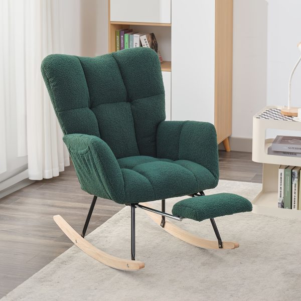 product-fancy-1b0f22de-089d-4a92-9b12-2ab4085ac3e5 Nursery Teddy Upholstered Glider Rocker with Adjustable Footrest, High Backrest Padded Recliner Reading Chair for Bedroom