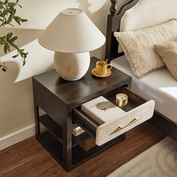 product-fancy-1b19a73a-861f-40af-869d-5db11c0dff48 Morden Fort 24" Wide End Table with Drawer & Open Shelf | Modern Nightstand Side Table, Fully Assembled, Wood Bed Side Table for Living Room, Small Space, Bedroom, Dark Brown, Light Brown