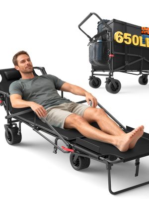 [Heavy Duty Folding Wagon] LEVELEVE Heavy Duty Folding Wagon-2-in-1 Collapsible Cart 400lb, 650lb Capacity All-Terrain Wheels W/Brakes And ASide Pockets