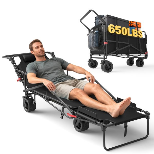 [Heavy Duty Folding Wagon] LEVELEVE Heavy Duty Folding Wagon-2-in-1 Collapsible Cart 400lb, 650lb Capacity All-Terrain Wheels W/Brakes And ASide Pockets