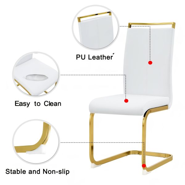 Modern Dining Chairs Set of 4, High Back White Kitchen Chairs, Faux Leather Side Chair with Gold Plated Metal Legs, Easy to Install Upholstered Dining Chairs, Ideal for Living Room, Easy to Install (Golden/Silver Leg) Local Warehouse