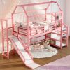 product-fancy-1baf5eab-c57b-4d6d-ac4f-59d4cc233975 BELLEMAVE 2-1 Twin Loft Bed with Slide And Stairs, Metal Playhouse Bed with Storage Shelves, House-shaped Loft Bed And Noise-free Design, Pink
