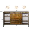 Wine Cabinet for Apartment Dormitory A 55-inch-long, 32-inch-high Farmhouse-style Bar Cabinet Featuring A Wine Rack, Glass Rack, And Storage Space On Both Sides; Finished In A Brown, Natural Wood Tone; Perfect for Use As A Sideboard In The Living