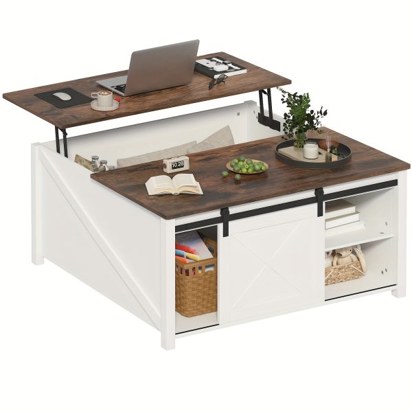 product-fancy-1bda8e3f-3311-4ca2-ad9a-0bc399ff42a9 Lift Top Coffee Table with Storage, Square Wood Coffee Tables with Large Hidden Storage Compartment and Adjustable Shelves, Multi-Function Farmhouse Coffee Table for Living Room, Bedroom and Home Office
