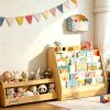 product-fancy-1be05ece-148f-44df-acae-5dfb62da3d16 Triple Combination And Book Storage Organizer With Wheels - 5-tier Bookshelf + Mobile Storage Cart With Hidden Drawers, Space-saving Wooden Storage Cabinet, Suitable For Bedrooms, Playrooms, And Nurseries.