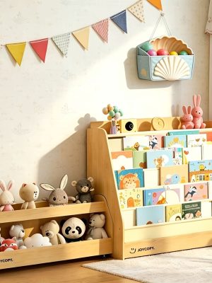 Triple Combination And Book Storage Organizer With Wheels - 5-tier Bookshelf + Mobile Storage Cart With Hidden Drawers, Space-saving Wooden Storage Cabinet, Suitable For Bedrooms, Playrooms, And Nurseries.