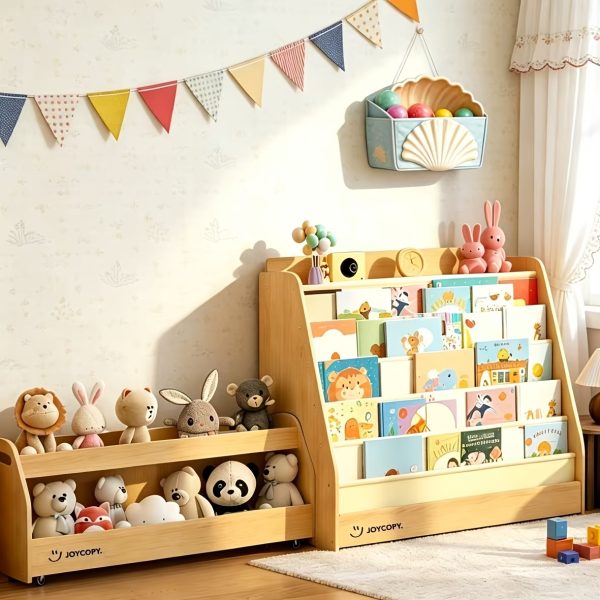 product-fancy-1be05ece-148f-44df-acae-5dfb62da3d16 Triple Combination And Book Storage Organizer With Wheels - 5-tier Bookshelf + Mobile Storage Cart With Hidden Drawers, Space-saving Wooden Storage Cabinet, Suitable For Bedrooms, Playrooms, And Nurseries.