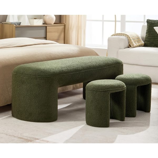 product-fancy-1be24d2e-0579-4efc-95e0-3db6ced6c46c 53 Inch Long Bedroom Bench with 2pcs Step Stools, Nesting Ottoman Bench Set, Padded End Of Bed Bench Modern Upholstered Bench for Living Room, Entry, Porch