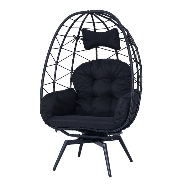 Egg-Shaped Chair That Rotates 360 Degrees, Made of Outdoor Rattan, Featuring Plush And Thick Cushions, with Adjustable And Sturdy Legs, Perfect for Outdoor Settings Like Poolside