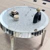 AESOME Glam Silver Mirrored Round Coffee Table Crushed Diamond Accent Side Table With Beveled Glass Edge Modern Center Table For Living Room And Office (31.5" D X (31.5" W X 18.3" H)