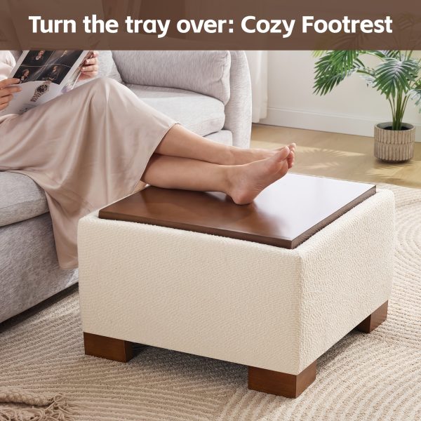 product-fancy-1c3bed54-1b19-4752-bf7b-6a735ef9b255 24" Square Ottoman Coffee Table With Storage, Fabric Ottomans With Tray And Solid Wood Legs For Living Room, Bedroom And Apartments, Small Modern Ottoman Tea Table With Lift-Off Lid