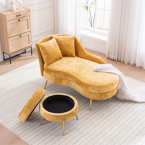 product-fancy-1c410fcf-97eb-4cd9-b50b-17556f8b9b88 58'' Indoor Chenille Chair with Left Armrest And Lumbar Pillow Upholstered Furniture Lounge Chair, Lounge Sofa for Living Room Bedroom Office with Footstool.