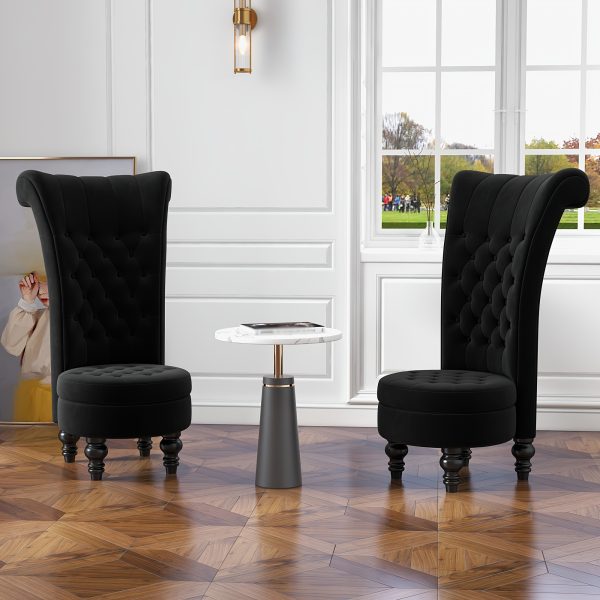 product-fancy-1c485f64-42cb-4d7d-80fe-944df95d6815 Royal High Back Chair, Velvet Armless Accent Chair with Button-Tufted & Rubberwood Legs, Regal Elegance Throne Chair for Living Room, Dressing Room, Bedroom