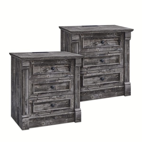 product-fancy-1c5531ab-ffb8-413f-9102-ab540b77e553 26 Inch High Farmhouse Bedside Table Set of 2, 3 Drawer Side Table with Charging Station, 23.6 Inch Wide Side Table with Roman Posts, Wooden Country Style Bedside Table for Bedroom, Living Room