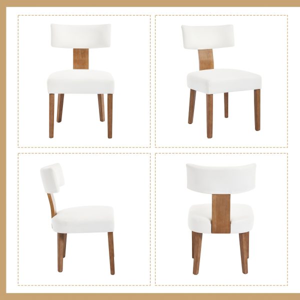 DMKAI Set Of 2 Farmhouse Rustic Dining Chairs - White Upholstered Low-Back Backrest, Natural Wood Frame with Hand-Carved Accents, Sturdy Tapered Legs for Dining Room & Kitchen