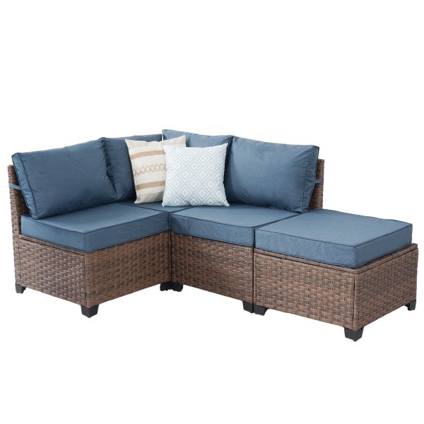 product-fancy-1c7b49cd-045d-4694-baf1-be01d3683b0b RAISED Patio Furniture Set, 2piece/3piece/4piece/6piece Wicker Outdoor Patio Furniture Sets with Cushions And Coffee Table, Outdoor Sectional Boho Patio Conversation Set Sectional Sofa for Backyard, Porch, Beige/Blue