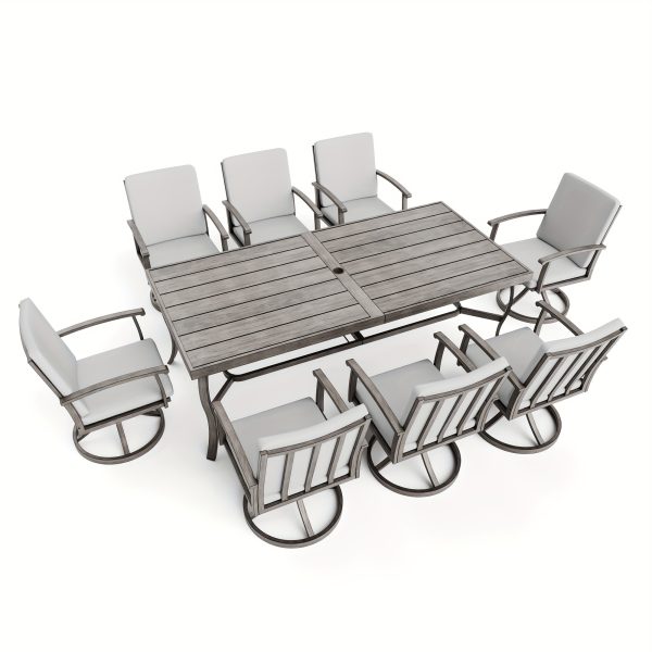 9pcs Aluminum Outdoor Patio Dining Set, 8 People Swivel Dining Chair Set, Outdoor Patio Furniture Set for Garden