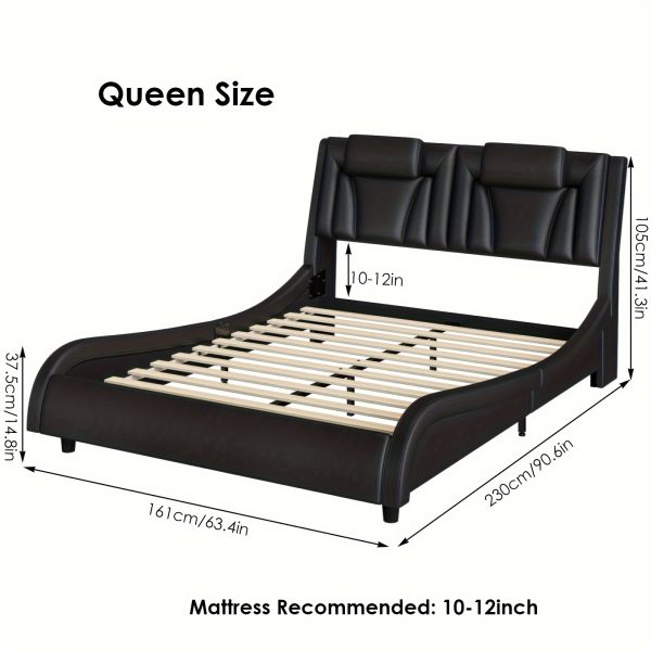 product-fancy-1cfd5fab-c96b-4df8-bf48-a9d7fb73b275 Upholstered Bed Frame Available in Full, Queen, And King Sizes Featuring an Adjustable Headboard, a Wavy Design, a Removable Backrest, And Solid Wooden Slats for Support, Eliminating The Need for a Box Spring, Offered in Faux Leather in White