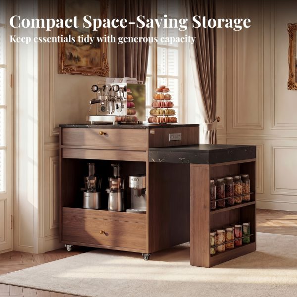 product-fancy-1d14607f-d087-454d-bad3-c46e255a5da9 78.6 Inch Extendable Rolling Kitchen Island with Storage Drawers Open Shelves, Mobile Kitchen Cart, Drop-Leaf Breakfast Bar for Dining Room
