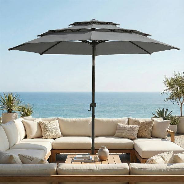 product-fancy-1d23e774-f5eb-4f16-9232-67d3c22ea5fc 10Ft 3 Tiers Market Umbrella Patio Umbrella Outdoor Table Umbrella With Ventilation, Outdoor Umbrella For Patio, Pool Umbrella, Polyester Canopy, Suitable For Patio, Pool, Garden, Backyard, Deck, Base Not Include, Father'S Day Gift
