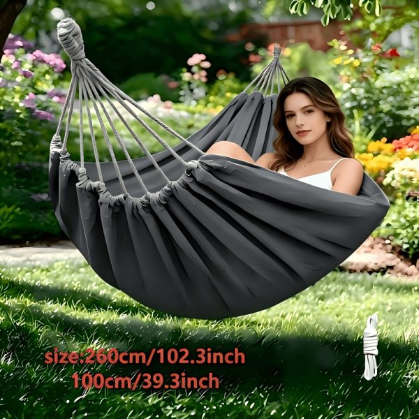 product-fancy-1d473bb4-be54-432a-ba92-878a470a524d 1pc Patio/Outdoor Hammock with Support Pole, Sturdy Dark Gray Fabric Hammock with Anti-Tip Design, Durable with Tie-Down Ropes - Ideal for Relaxing in the Patio, Outdoors, Indoors, and Camping, for Outdoor Hammock Use