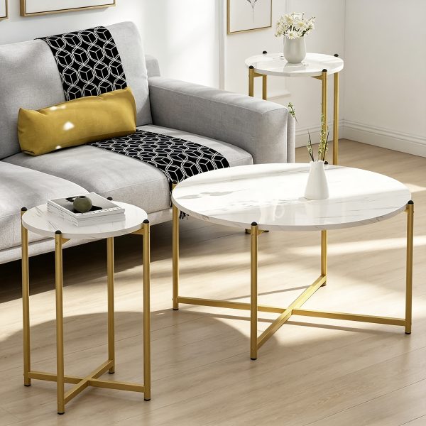 product-fancy-1d6ecccb-8c8e-435f-b0bd-fdfb74caf6f2 Nesting Coffee Table Set of 3, Round Side Tables with Cross Metal Frame, Modern Stacking End Tables for Living Room, Bedroom, Small Space