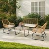 product-fancy-1d738ce0-74f0-41dc-b96b-a09670ba319b 4pcs Outdoor Patio Furniture Collection • Rattan Bistro Set Featuring Cushions & Table • Wicker Loveseat for Conversations in Your Backyard, Balcony, Or Garden