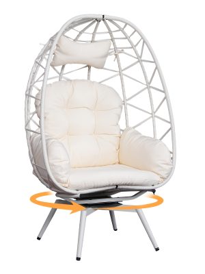 Egg-Shaped Chair That Rotates 360 Degrees, Made of Outdoor Rattan, Featuring Plush And Thick Cushions, with Adjustable And Sturdy Legs, Perfect for Outdoor Settings Like Poolside