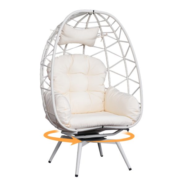 Egg-Shaped Chair That Rotates 360 Degrees, Made of Outdoor Rattan, Featuring Plush And Thick Cushions, with Adjustable And Sturdy Legs, Perfect for Outdoor Settings Like Poolside