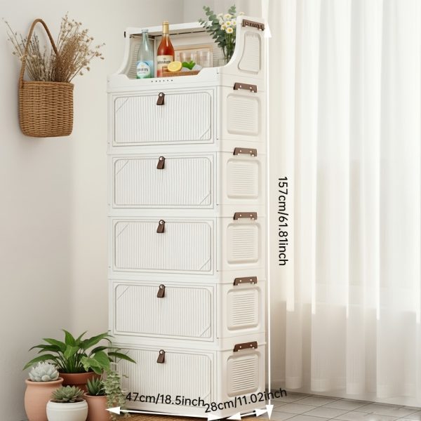 product-fancy-1da1c5cc-bde2-4d87-ae8f-5e521208e6a1 6/5/4/3-Tier Small Apartment Suitable for bar Cabinet, for bar Furniture Set Combination, Cream Foldable Rolling Storage Cabinet, Floor-Standing Stackable Organizer, Top Open Multi-Drawer Unit, Suitable for Bar, Coffee Corner, Kitchen, Living Room