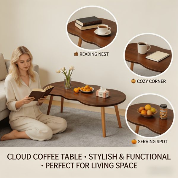 product-fancy-1dfd67b7-9fd9-42f9-84eb-a46862ebbb82 Modern Cloud-Shaped Coffee Table with Wavy Edge - Space-Saving Low Table Suitable for Small Spaces, Minimalist Nordic Style Engineered Table for Apartments, Easy Assembly Sofa Side Table for Bedroom, Balcony & Living Room Decor