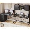 product-fancy-1e20ea88-840a-49ba-8253-038fe67d0d6b L-shaped Desk with Drawers, 62.2-inch Home Office Desk Featuring Fabric File Drawers and Power Outlets, L-shaped Desk with Storage Cabinet, Storage Shelf, LED Light
