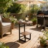 [Outdoor Round Side Table] Outdoor Round Side Table With Double-Layer Storage Shelf, MarbleTexture Imitation Stone Courtyard End Table, Sturdy Black Metal Frame, Weather-Resistant Side Table Is Suitable For Balcony Coffee Corner, Small Space Courtyard/Terrace/Balcony Furnitur