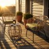 [Outdoor Patio Set] 3pcs All-Weather Outdoor Patio Furniture Set Suitable for Garden, Balcony & Poolside - Metal Frame Wicker Rattan Conversation Set with Cushions & Coffee Table, -Filled Chairs (Green)