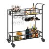 product-fancy-1e4601ce-b877-4e91-b2ee-7006e2c67de9 Compact Two-Tier Wine Cart for Home Use, Featuring Mirrored Shelves, Wine Racks, And a Glass Holder, Ideal for Dining Rooms, Living Rooms, And Parties