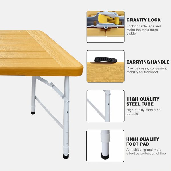 product-fancy-1e86c47d-8c73-438e-b868-7544d94d07a5 4FT Yellow Folding Table, Portable Table with Handle, Sturdy Steel Legs for Heavy-Duty Use, Ideal for Parties, Dining, Weddings, Events, Picnics, Indoor And Outdoor Activities, Camping