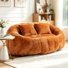 Oval Padded 2-Seat Beanbag Chairs, Upholstered Bean Bag Couch with 2 Pillows And Wrap-Around Backrest, Gaming Loveseat Sofa, Chenille Fabric Lazy Floor Beanbag Chair