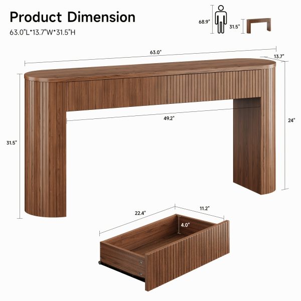 product-fancy-1ec406b1-da58-424e-89b0-d7ba588fb0f3 63"/55 Inch Console Table with 2 Drawers, Fluted Entryway Tables with Storage, Sofa Table Behind The Couch, Hallway Tables, Mid-Century Modern Foyer Table for Entryway, Hallway, Living Room, Walnut/Black/Natural White