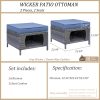 2pcs Royal Craft Outdoor Patio Furniture Set | Hand-Woven Pe Rattan Ottomans With 3.15 Inch Thick Cushions, All-Weather Material, Movable Cushions, Multifunctional Use, Gray Wicker With Beige/Denim Blue Cushions