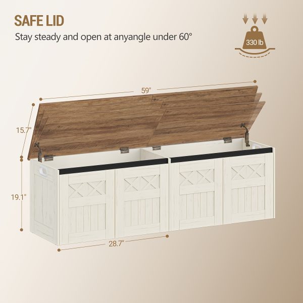 product-fancy-1f9e0664-2d69-4121-9fc4-ccf57867935e 59.1-Inch Storage Box with a Large Storage Bench Featuring Two Hinges, Farmhouse-Style Wooden Box Bench, Lift-Top Storage Chest, Wooden Bed-End Bench, Suitable for Entryways And Bedrooms, in a Vintage White Color