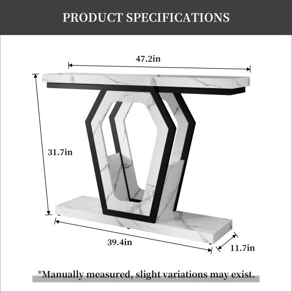 product-fancy-1fa645e2-e7cd-424e-8ef3-00223a2871e1 47.3" Modern Console Table with White Marble Texture, Narrow Sofa Table for Entryway & Hallway, Slim Behind Couch Table with Openwork Bracket, Foyer Table for Living Room, Easy Assembly