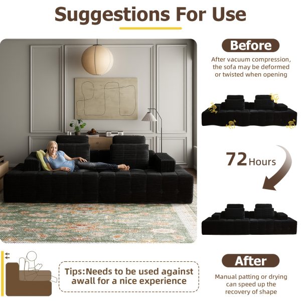 product-fancy-1fa68afb-49b3-4dd0-8ecd-1cadaf55b0af L Couch Sofa Sectional for Sofa Living Room Convertible Couch Bed with Deep Seats Lounge Chairs, Corduroy, Boneless Sectional Couches, Living Room/Bedroom - Modular Living Room Furniture Set Ideal Multifunctional Couch - No Assembly Required (Black