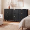 Bedroom Dresser with 9 Drawers, 57" Wide Modern Chest of Drawers, Wooden Dresser TV Stand, Wood Closet Clothes Storage Organizer for Living Room, Hallway, Natural Oak