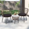 3pcs Bistro Set, Modern Furniture with Tempered Glass Table Top, 2 Chairs, Outdoor Wicker Patio Set, Washable Cushions,