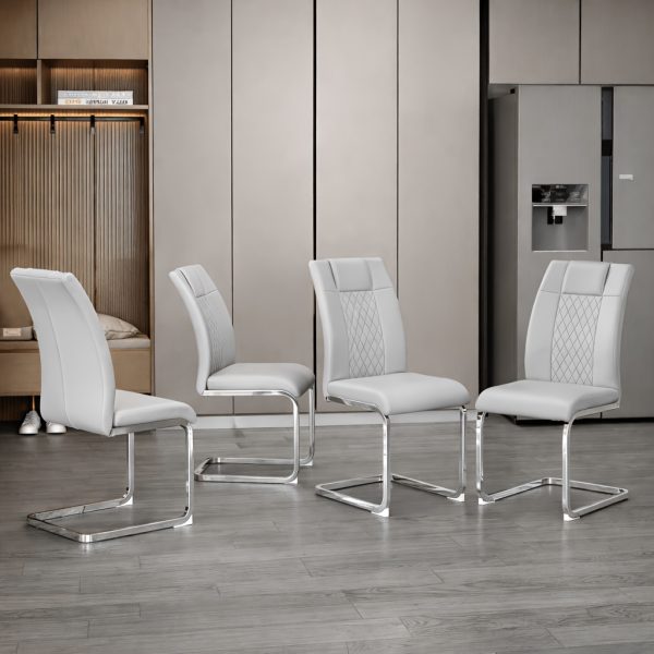 product-fancy-1fb54ee0-76ce-4f43-bc71-7f1a26b47fe3 Modern PU Leather Dining Chairs Set of 4 - Light Gray/Dark Gray Suitable for Kitchen, Living Room & Dining Room, Foam Cushioned Seats, Cantilever Base with Anti-Slip Footpads, PVC-Coated Faux Leather Armless Chairs, Easy Assembly
