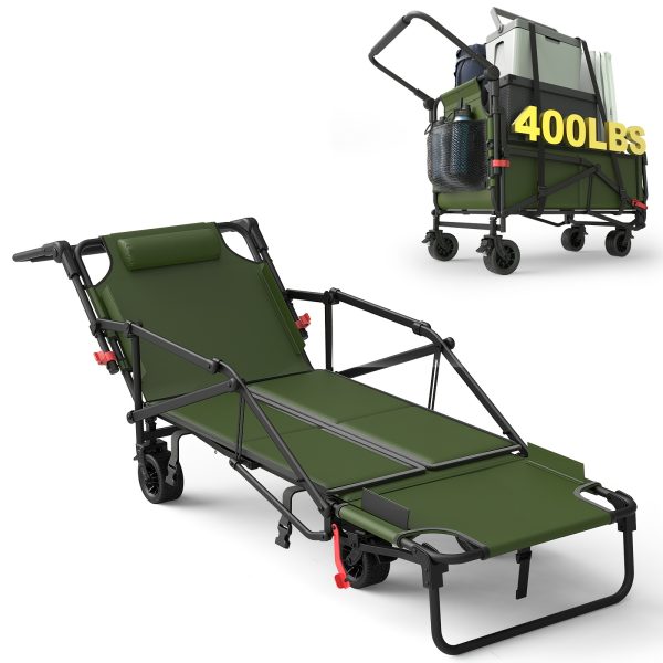 [Heavy Duty Folding Wagon] LEVELEVE Heavy Duty Folding Wagon-2-in-1 Collapsible Cart 400lb, 650lb Capacity All-Terrain Wheels W/Brakes And ASide Pockets