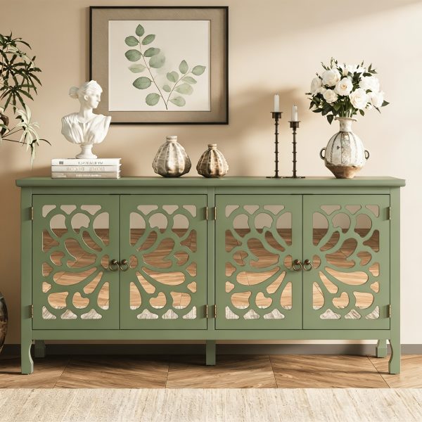 Modern Freestanding Buffet Credenza with Mirror & Storage - Adjustable Shelf Cabinet Suitable for Living Room, Dining Room, Entryway - Elegant Panel Doors & Tall -Standing Furniture